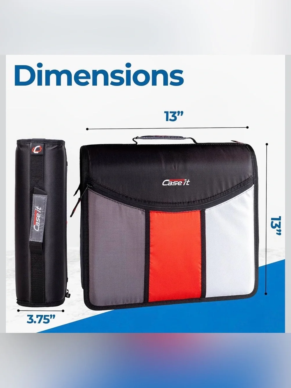 Case it Zipper Binder with Strap Red/Gray/Black